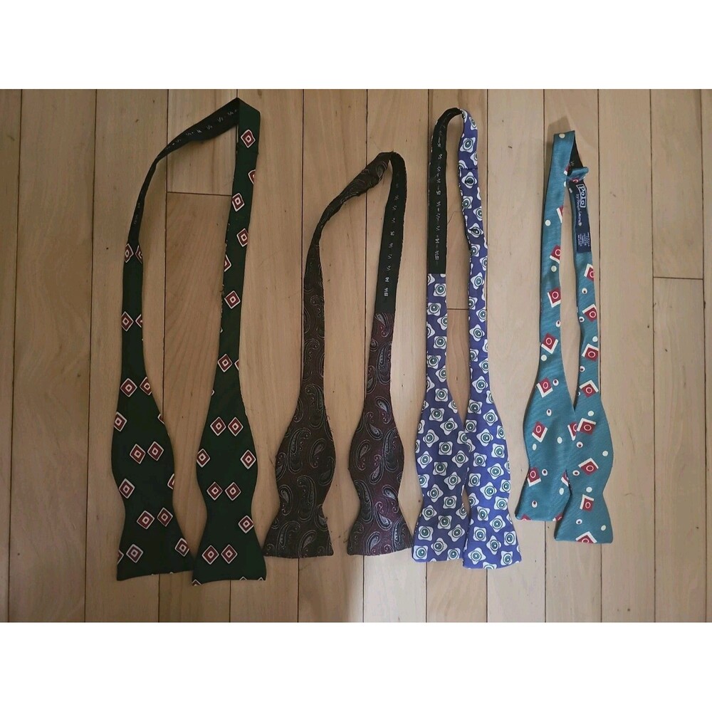 Lot of 4 Ralph Lauren 100% Silk Neck Bow-Ties Mens Geometric Multi-Color